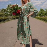 Ljetne haljine za prodaju za žene za žene s dugim rukavima za ispis cvjetnog uzorka V-izrez Maxi Split