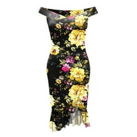 Haljine za žene modna cvjetna haljina za print Plavnost hladna ramena haljina s prorezom