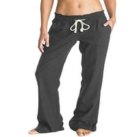 Žene široke noge rastezanje joga hlača sa džepovima, Ležerne ljetne hlače sa labavim palazom