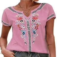 Majica Capreze dame V izrez majica kratki rukav ljetni vrhovi casual pulover cvjetna tunika tunika bluza ružičasta 3xl