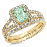 1. CT Sjajni smaragdni rez simulirani zeleni dijamant 18k žuti zlatni halo pasijans sa akcentima mladenci