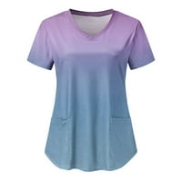 Ženski ljetni vrhovi za žene Plus veličine V-izrez Ženski kratki rukav Radna uniforma za tisak Džepne bluza Purple 10