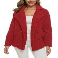 Cindysus dame obični dvostruki kaput žene topla jakna rever na otvorenom dugih rukava ležerna fleka Fuzzy kaputi crveni 4xl
