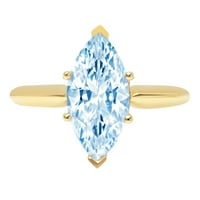 2.5ct Marquise Cut plavi simulirani dijamant 14k žuto zlato graviranje godišnjice Angažovanje vjenčanog pasijansa veličine 9,5