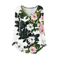 Ženske majice s dugim rukavima Print TOPS Sakrij trbuh Tuniku Slatka Flowy Henley Thirt Ležerne bagere