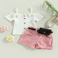 Canrulo Fashion Toddler Baby Girls Ljetna odjeća s ramena kratkih rukava Rolled majica i vrećica za
