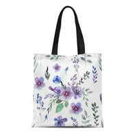 Platno tota torba Šarene cvijeće u plavoj i ljubičastoj boji Vodenokolor za višekratnu upotrebu za višekratnu upotrebu Trgovinske torbe