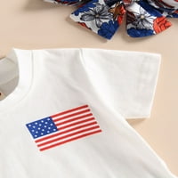 4. jula Baby Girl Outfits American Flag Ispiši majicu kratkih rukava Tassel Elastic Hratke za glavu