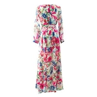 Haljina ženska haljinaŽenska haljinaŽenska haljina s V-izrezom Ljeto od lišća tiskanje maxi haljine