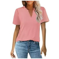 Ženski vrhovi ženske casual labave košulje kratki rukav modni V izrez Soild Tops T-majice Tee ružičasta