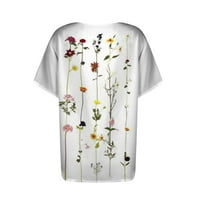 GUZOM WOMENS T majica Cleance- cvjetna tiskana labava posada Crta Smiješne majice Casual majica kratkih rukava bijela m