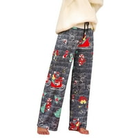 Zimske plus veličine božićne hlače za žene, modni povremeni božićni ispisani džep elastični struk širok