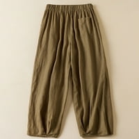 USMIXI ženske pamučne pantalone ljetne modne naborane široke noge ravne pantalone s velikim visokim strukom dugačke hlače sa džepom zelene xxl