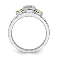 Čvrsti sterling srebrni sloj dvostruki okrugli citrinski žuti studeni dragi kameni i dijamantski prsten