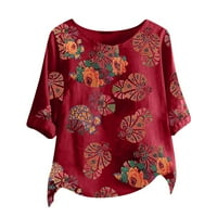 Dressy vrhovi za žene Ženska ljetna jesen Okrugli vrat Kratki rukav cvjetni print casual vintage majica