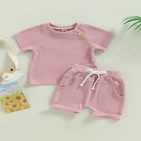 Meihuida Baby Ljeto odijelo kratki rukav vafla pletena majica + Knot prednje kratke hlače