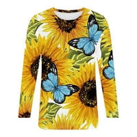 Suncokret duks žene smiješno cvijeće grafičko dugih rukava slatka cvjetna pulover vjera tee zimski džemper lagana udobna bluza tunika žuta xxl