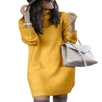 Sanviglor Women džemper visoki vrat Jumper vrhovi čvrstih boja pleteni džemperi labavi pulover na otvorenom žutim s