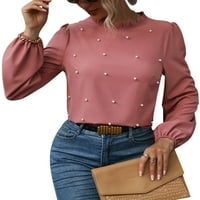 Niveer dame elegantne lagane pulover žene labave košulje dugih rukava salon pune boje casual majica ružičasta L