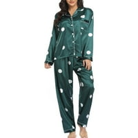 Vivianyo HD spavanje za žene Ženska moda Print Home Nosite dvodijelni odijelo Dugih rukava Padžama Set Rollbacs Green