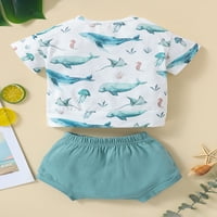 Ljetne casual baby Boys Girls Odjeća crtani morski pas tiskani kratkih rukava + čvrste kratke hlače Plave 3-mjesece