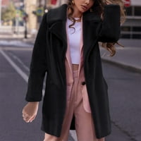 Absuyy zimski kaputi za žene pune boje casual fau fur pliša dugačka jakna s dugim rukavima crna veličina s