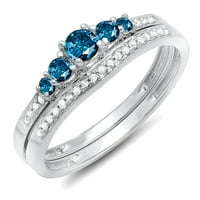 DazzlingRock kolekcija 0. Carat 18k okrugli plavi i bijeli dijamantski ženski kamen zaručni prsten, bijelo zlato, veličine 9