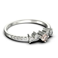 Promise Prsten 0. CARAT Okrugli morgatit i dijamantni moissanite zaručni prsten za vjenčani prsten za vjenčani prsten u srebru sa 18k bijelim zlatnim oblogom, dainty prstenom, bajkom, obljetni prsten