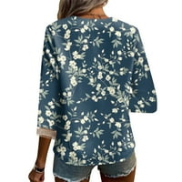 Ljetne košulje za ženske majice u obliku rukava čipka V izrez Boja blok Dressy Tops Trendy šuplje cvjetne