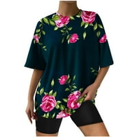 Bodggu Basics T-majice za žene Trendy Drop na ramenu kratki rukav ženski vrhovi cvjetni ispis bluza Ljetni modni okrugli vrat udobne košulje cool ulična odjeća Ležerne prilike 6