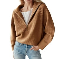 Ženski vrhovi čvrsti boja patentni zatvarač V Pleteni džemper