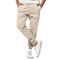 Muške hlače od pune boje plus veličina pune boje patentnih zatvarača dugme čipke elastične struine pantalone s više džepovima casual na otvorenom sportske hlače kaki xl
