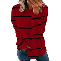 Zkozptok Duksevi za žene plus veličine Jesen Crewneck Dugi rukav pulover prugastih košulja Dame, crvene,