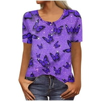 Majice sa majicama za žene uzorak uzorka Butterfly Print Graphic Teers Bluze Cluales plus veličine Basic