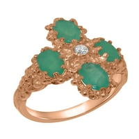 Britanska napravljena 14k Rose Gold Cubic cirkonijska i smaragdna ženska prstena - Veličina Opcije -