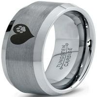Tungsten šapom Ispis band u obliku srca prsten za muškarce žene udobnost fit sive koraka Bevel Edge