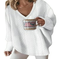 Ženska dukserica V izrez Pad pulover dugih rukava pleteni Jumper vrhovi bijeli XS