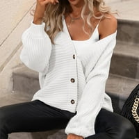 Vivianyo HD džemperi za žene Clearence Plus size Ženski modni pleten V izrez Jednostruki grudi Čvrsta boja Klint Cardigan Lised bljeskalica Bijela bijela