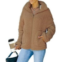 Tking modna ženska jesenska zima Tweed Fleece patentni zatvarač Reverzibilni džepni jakni od runa -