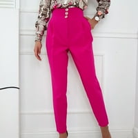 Lilgiuy ženske casual čvrste hlače Udobni elastični džep casual odijelo Hlače vruće ružičaste boje zime