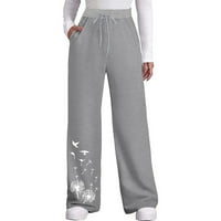 Ženske dno Yoga hlače za djevojke Moda puna dužina pantalone visoki elastični struk široki nogalica za vuču cvijeta za kočije Comfy Lounge Casual Hlače Grey M