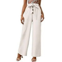 NSENDM široke pantalone za širenje, ženske hlače visoke struke Kapri hlače sa džepovima široke noge sažene hlače za žene, bijele, xxl