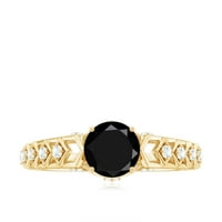 1. CT Art Deco Black Spinel Solitaire prsten sa moissine, 14k žuto zlato, SAD 10,50