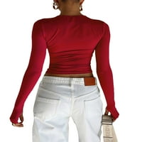 Žene Ležerne prilike Basic Majica s dugih rukava Crew Crw Slim Fit Y2K Cropov Vrh s rupama za palčeve za Daily Street