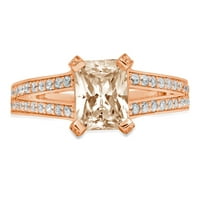 2. CT Sjajni smaragdni rez prozirni simulirani dijamant 18k Rose Gold Solitaire sa accentima prsten