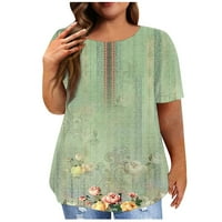 Tking modni ženski kratki rukav sa kratkim rukavima plus veličina majica Ljetni povremeni tiskani vrhovi za žene zelene l