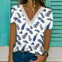 Penskeiy ženske majice kratkih rukava čipka V izrez Boja blok Dressy Tops Trendy šuplje cvjetne bluze T majice S-XXL