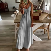 Clearsance Ljetne haljine za žene tiskane dužine gležnja A-line bez rukava casual V-izrez Dress Grey