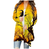 Tking Fashion Womens Cardigan Lagana otvorena prednja Ležerna Halloween Print s dugim rukavima Midi kardigan Jakna Cardigan za žene Zlatno L