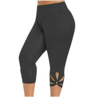 Plus veličina Žene Stretch Capri gamaše Čvrsti visoki struk ispisani šuplji izrezane noge joga hlače Ljetne casual pantalone za vježbanje